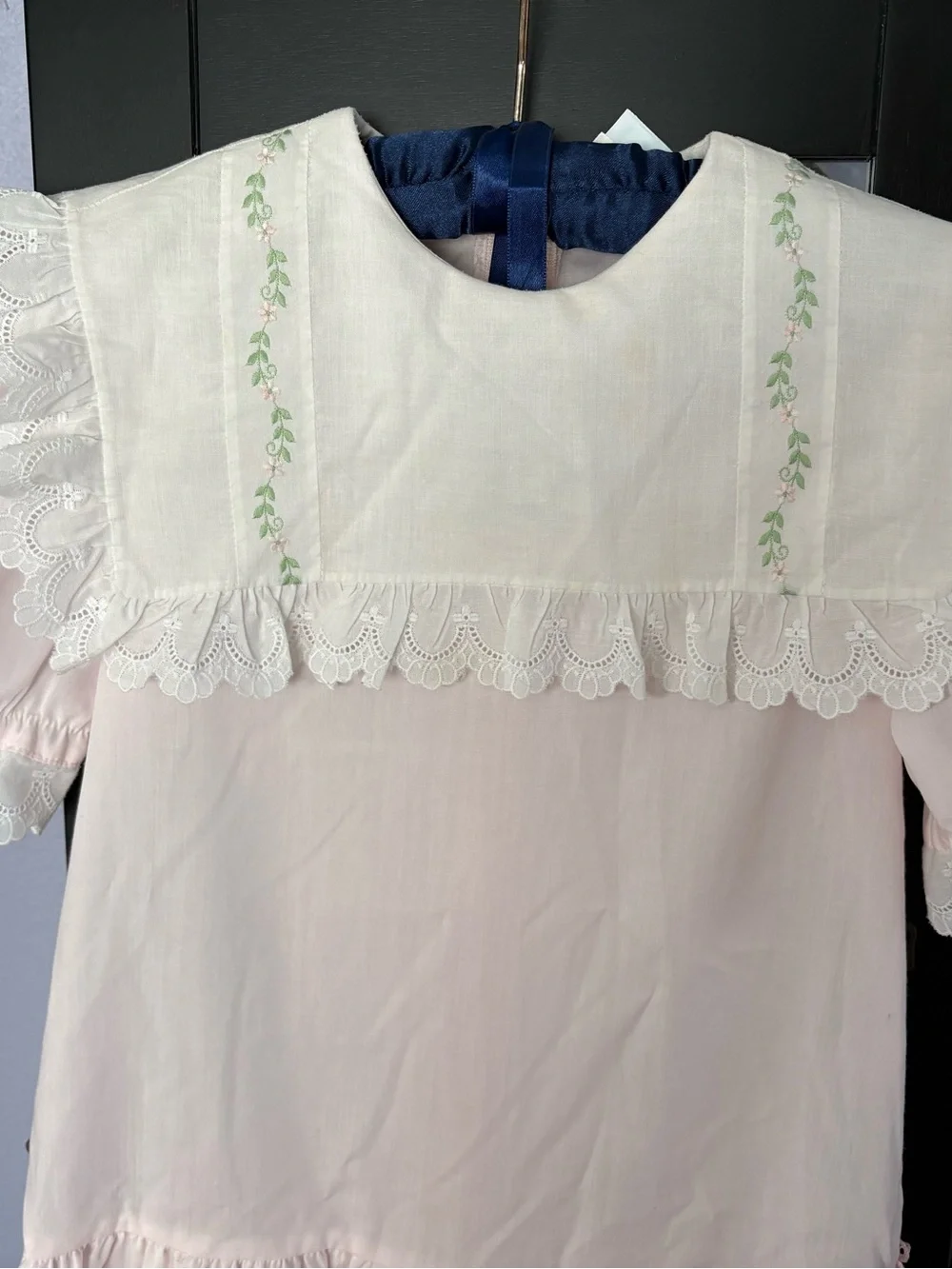 Classic Pink Cotton Dress with Embroidered Bib